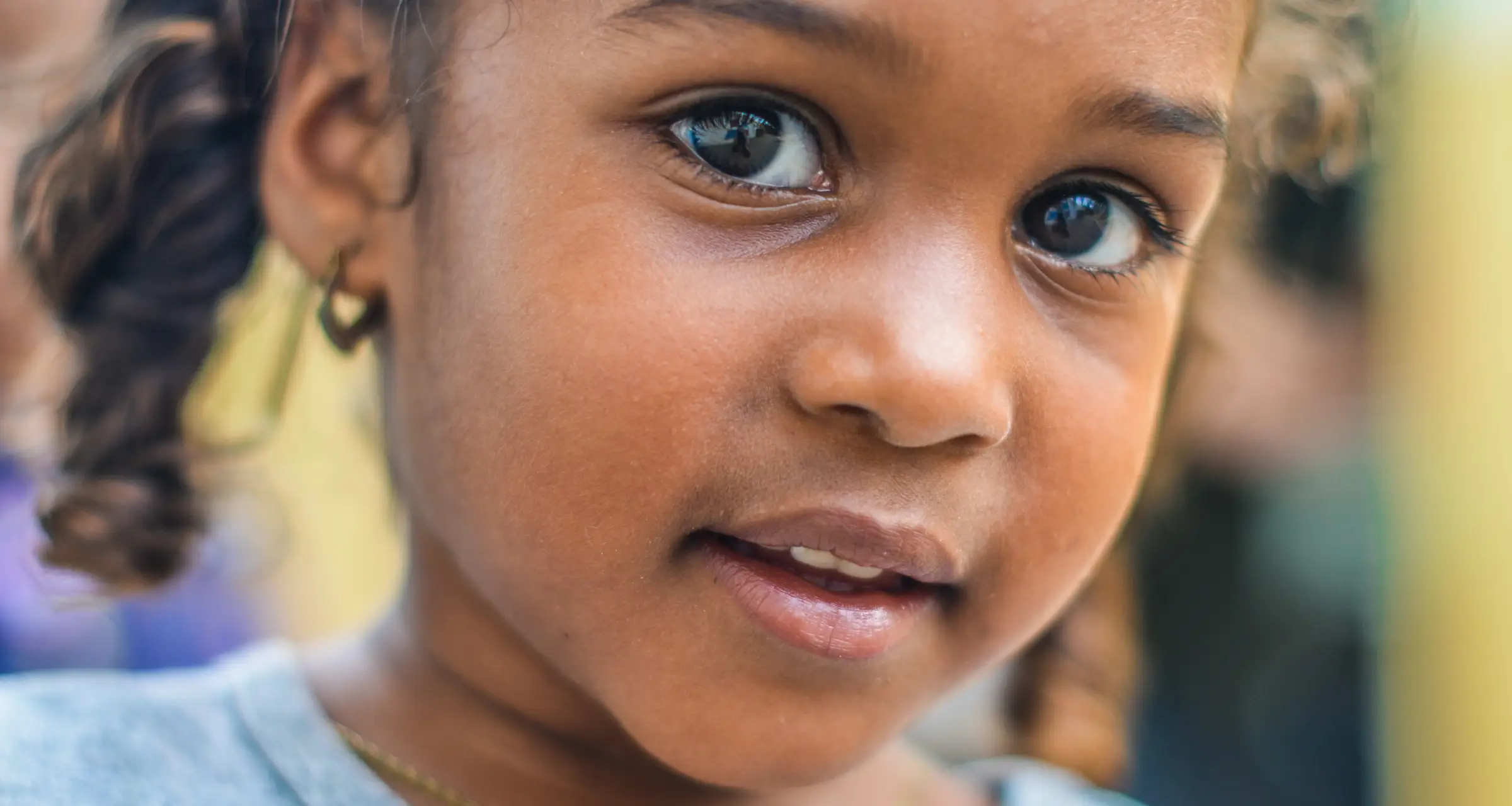 Close up of a young black child's face