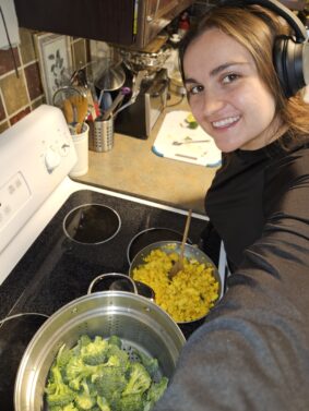 Natasha cooking in her kitchen 